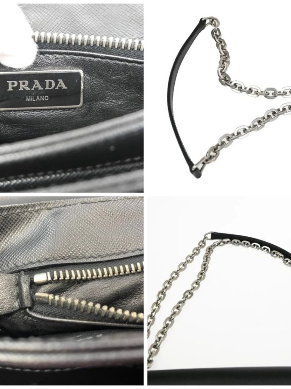 PRADA Saffiano Diagonal Chain Shoulder Bag Nylon Leather Black SHW 10ZA204 - Picture 15 of 15